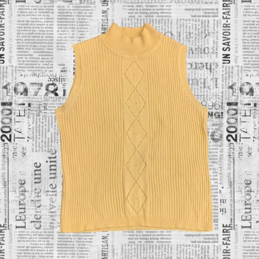 Vintage yellow knitted sleeveless mock neck top